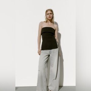 Zara Strapless Top with Side Zipper in Black – Size Small (NWOT)